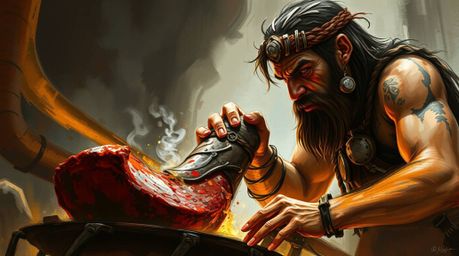 Explore an extreme macro close-up digital sketch depicting a caveman cooking mammoth meat. This artwork utilizes loose painte