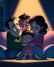 Experience a touching family reunion brought to life in stunning Pixar style. This image, rendered in cool blues, greens, and