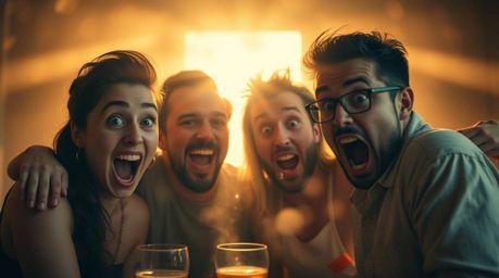 A captivating photograph captures a hilarious gross-out comedy moment, featuring exaggerated facial expressions.  Bathed in a