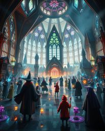 Discover an epic scene of a magical school brimming with young wizards. This breathtaking illustration features stunning fut