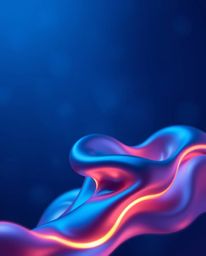Immerse yourself in a dreamlike world of futuristic 3D fluid shapes with glowing edges, sharply focused against a deep blue b