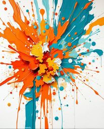 Experience a vibrant explosion of colors in this abstract oil painting. Warm terracotta hues dance with cool teal tones on a 