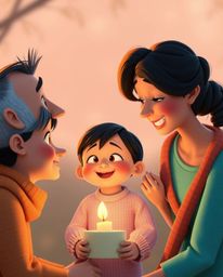 Experience a heartwarming cinematic depiction of a family reunion in the iconic Pixar style. This visual masterpiece utilizes