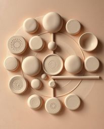 Discover stunning minimalist clay sculptures featuring a geometric pattern of circles and lines, inspired by the Bauhaus styl