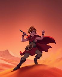 Experience a thrilling desert adventure with a brave Disney-style hero. This high-contrast image features smooth gradient tra