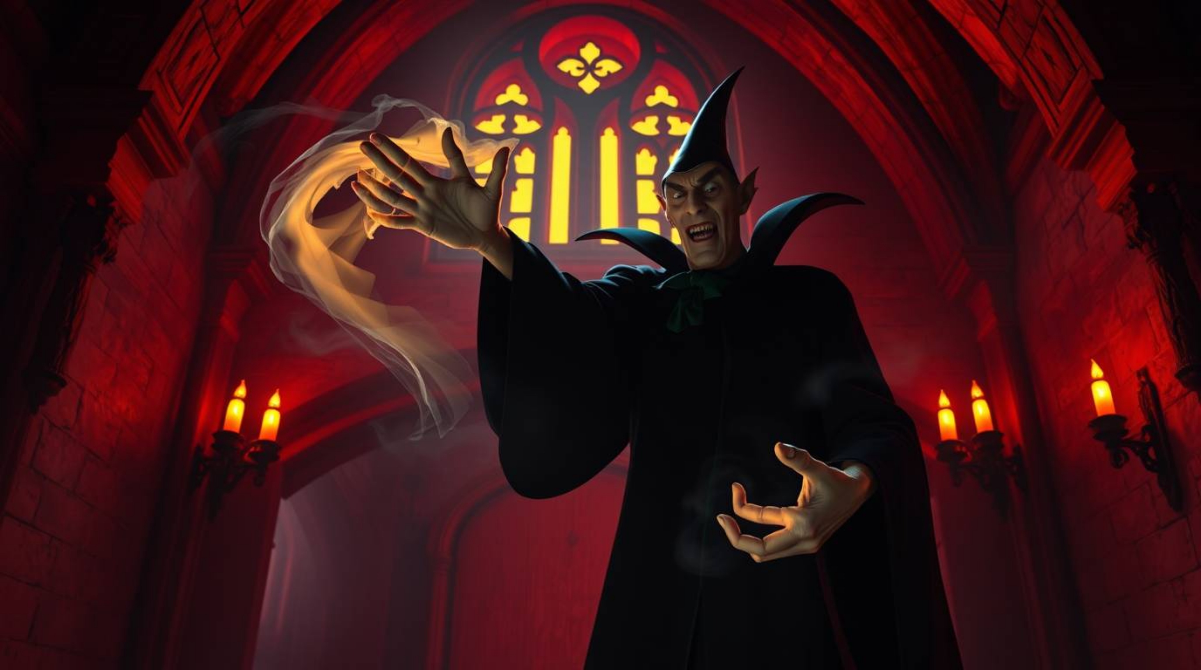 Capture the essence of classic Disney villainy with this high-resolution stock photo depicting a sinister character casting a