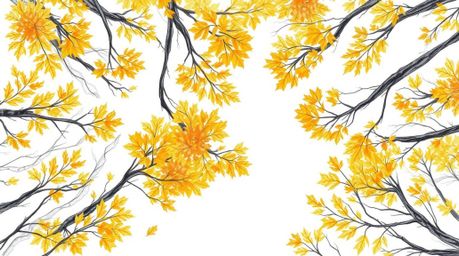 A captivating hand-drawn sketch depicts an overhead bird's-eye view of an autumn forest bathed in the golden light of a sunse