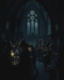 Explore a captivating illustration featuring a magical school brimming with young wizards, rendered in high contrast with low