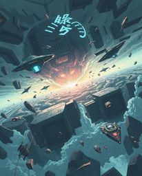 Experience a mind-bending journey through a futuristic sci-fi landscape, where a surreal storm rages amidst flying objects an