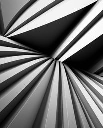 This striking black and white architectural photograph showcases a sharp, detailed geometric pattern creating a captivating o