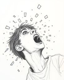 This captivating image portrays a person screaming as their world disintegrates into pixels. The scene is rendered as a soft,