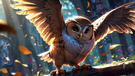 In a heartwarming and imaginative scene, rendered in a beautiful blend of Pixar and anime styles, a wise blind owl takes on t
