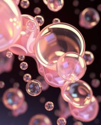 Explore a captivating 3D render showcasing fluid organic blobs floating in space, rendered with translucent materials and iri
