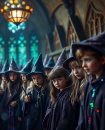 Discover a captivating image of a magical school brimming with young wizards.  The scene is sharply focused, contrasting beau