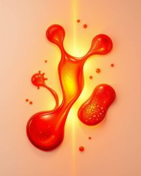 Immerse yourself in a warm and bold acrylic painting showcasing abstract 3D liquid forms brought to life with volumetric ligh