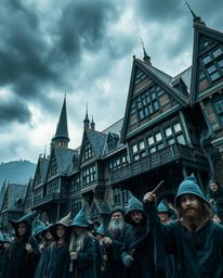 Experience a close-up view of a magical school teeming with young wizards, all set against the backdrop of intense, dramatic 