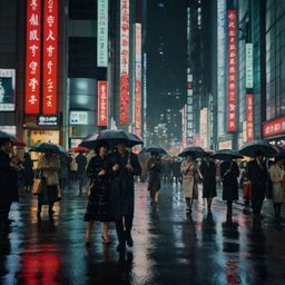 Experience the vibrant energy of a busy Tokyo street, alive with dazzling illuminated billboards and towering high-rise build