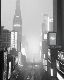 A timeless and elegant aesthetic is achieved in this classic black and white photograph. It depicts a futuristic city rendere