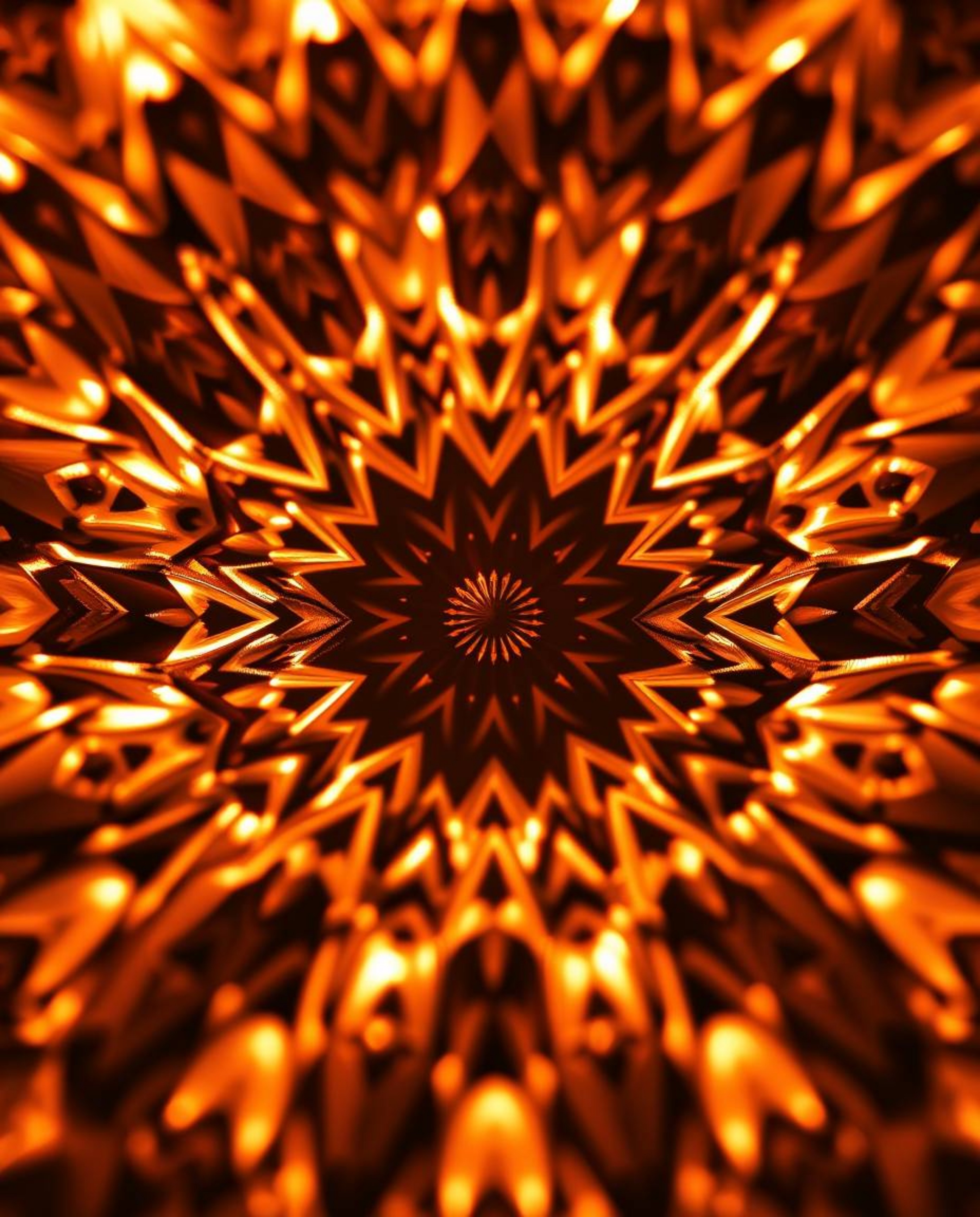 This captivating black and white close-up showcases a detailed geometric pattern optical illusion in a warm, golden-glow, exu