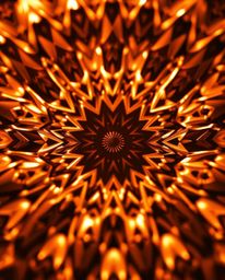 This captivating black and white close-up showcases a detailed geometric pattern optical illusion in a warm, golden-glow, exu