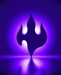 This design features a deep ultraviolet geometric logo with silhouetted backlighting highlighting sculptural 3D fluid mercury
