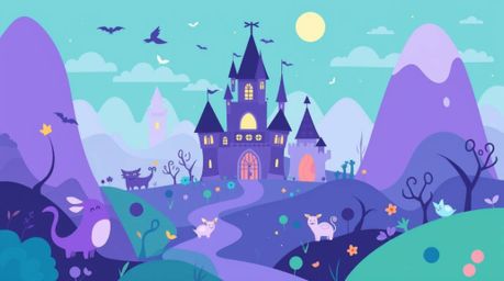 Explore a modern, flat design depicting a whimsical fantasy kingdom teeming with quirky magical creatures. This artwork utili