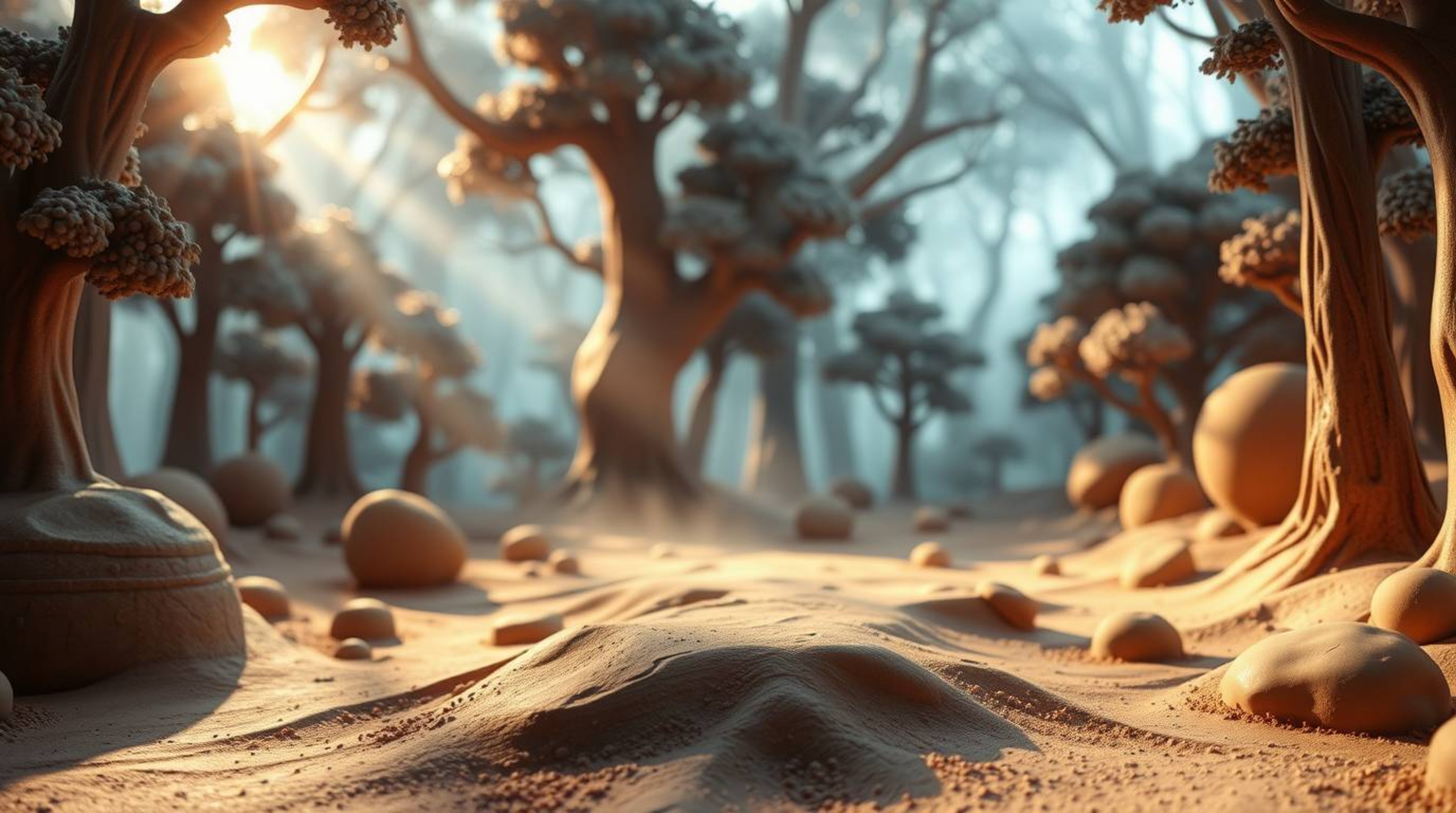 Explore a mesmerizing 3D digital sculpture depicting a thrilling chase through a looping forest, brought to life with stunnin