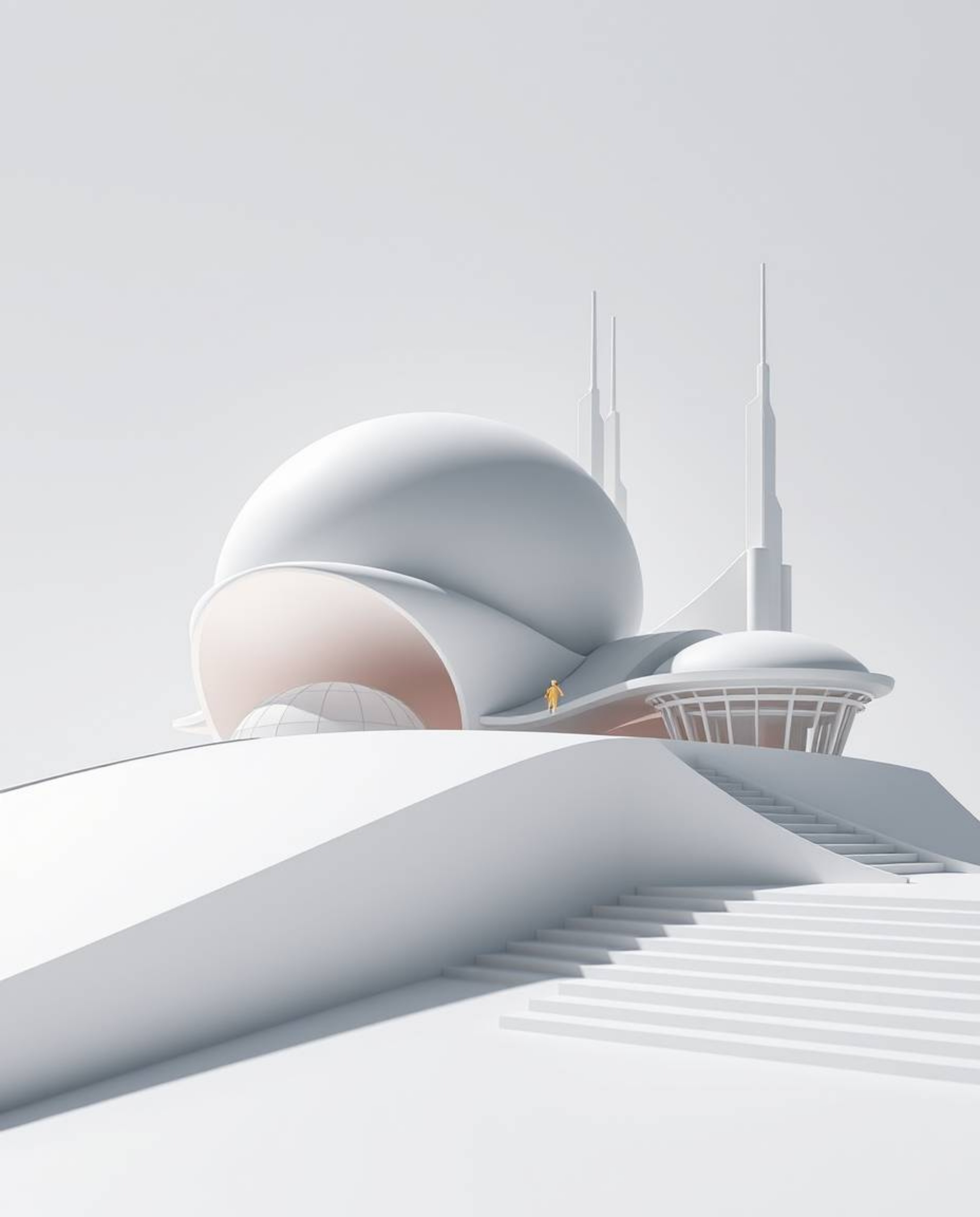 Captivating architectural photography showcasing silhouetted 3D shapes with a mesmerizing smooth gradient texture and a futur