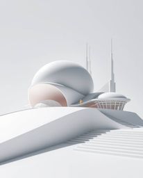 Captivating architectural photography showcasing silhouetted 3D shapes with a mesmerizing smooth gradient texture and a futur