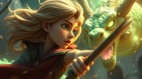 A captivating 1950s-style animation depicting a charming prince with pale skin and flowing blonde hair battling a bioluminesc