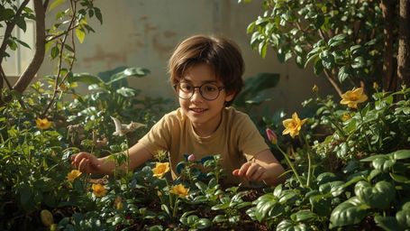 A highly detailed, high-resolution stock photo featuring a young, bespectacled homeschooled genius, reminiscent of Pixar char