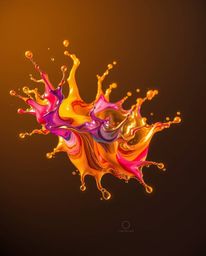 An elegant and surreal image capturing a vibrant paint splash frozen in mid-air, rendered with a high-speed camera to achieve