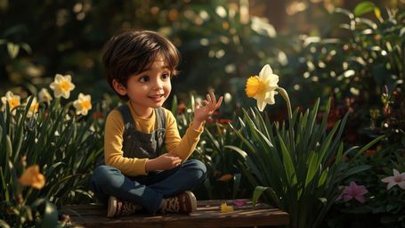 A highly detailed, high-resolution stock photo captures a bright-eyed, homeschooled prodigy, reminiscent of Pixar's whimsical
