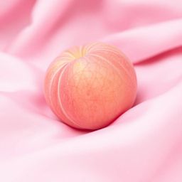 A captivating geometric logo design featuring a close-up, ASMR-inspired image of a soft, blushing pink peach resting on silky