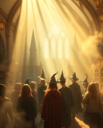 Discover a captivating world of magic and wonder with this enchanting imagery.  Imagine a magical school filled with young wi