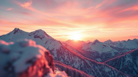 A captivating surreal infrared photograph showcases an extreme macro close-up of snow-covered mountains bathed in the etherea