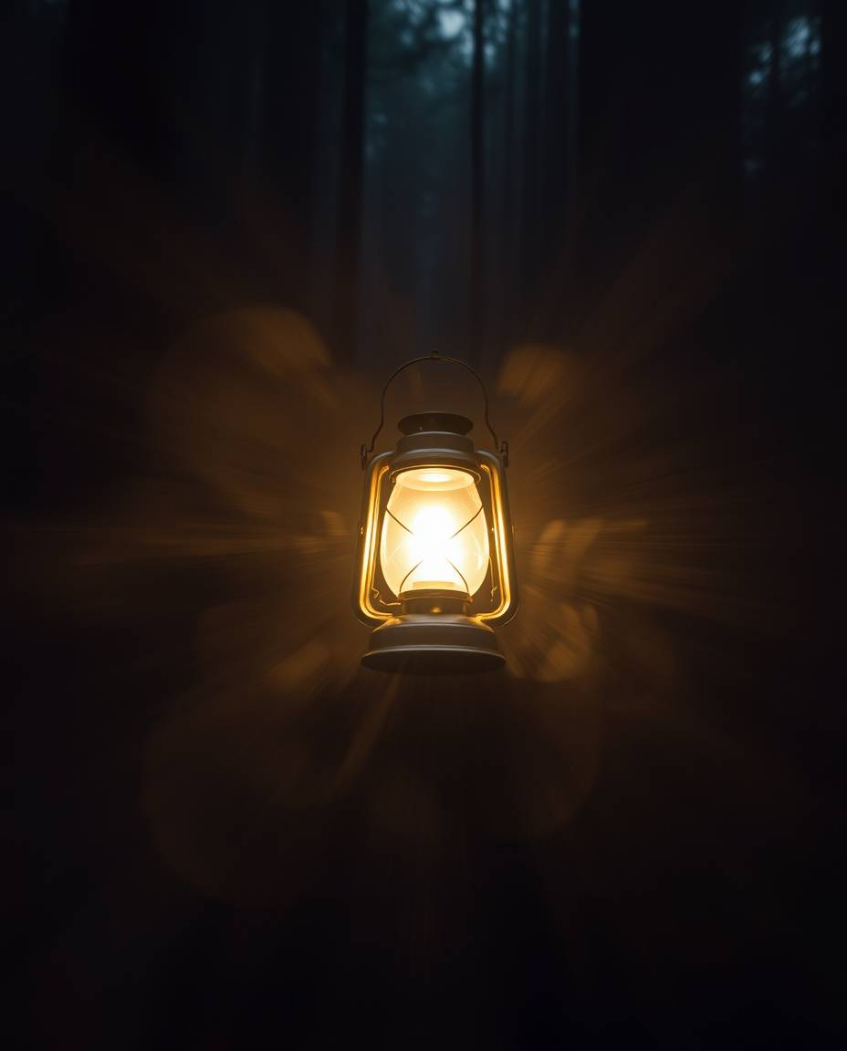 Explore the captivating beauty of volumetric lighting in dynamic motion, featuring a glowing lantern nestled within a dark fo