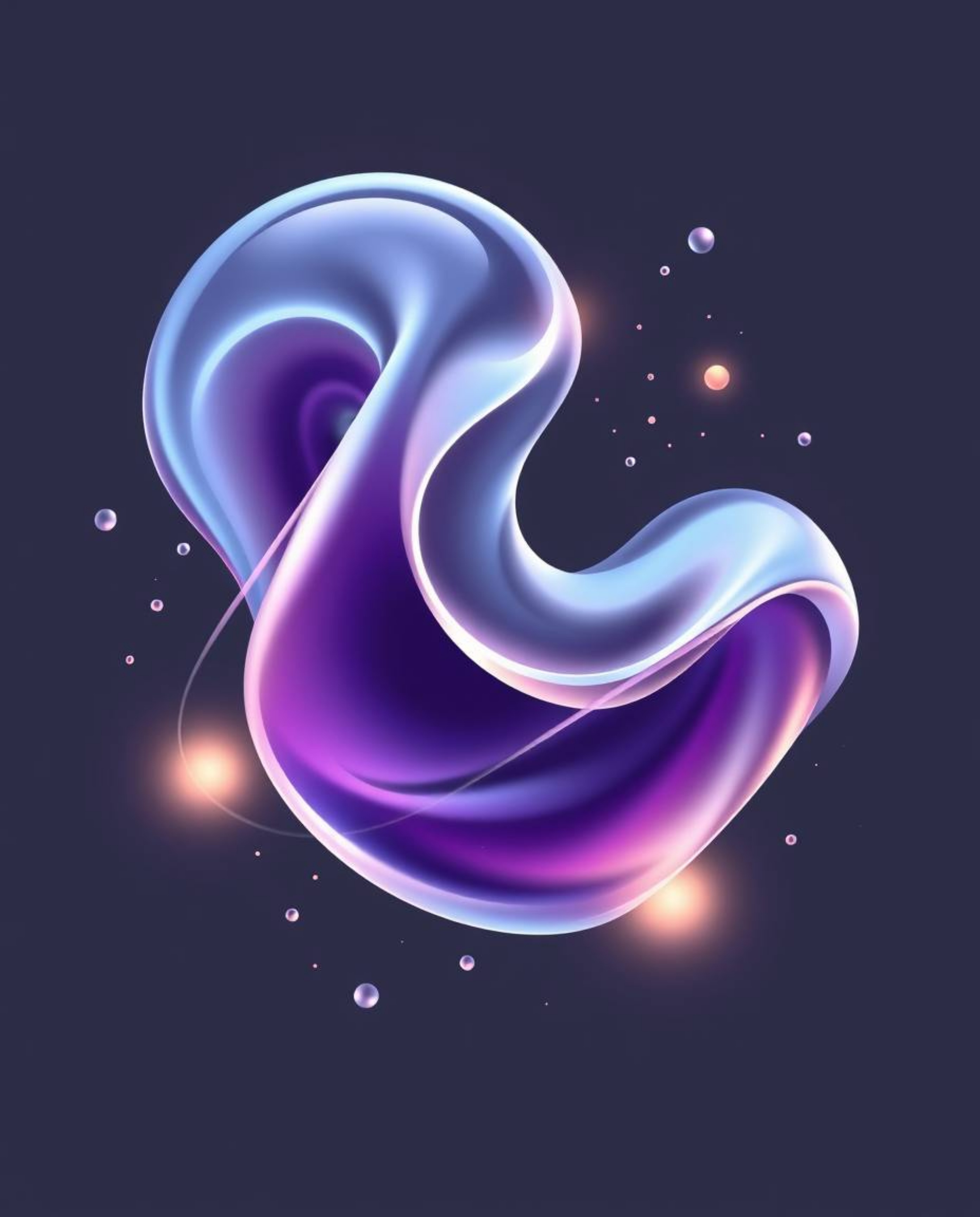 Explore a modern flat design illustration showcasing graceful and elegant glassy fluid 3D shapes in motion, beautifully surro