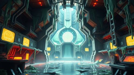 Discover a breathtaking image of a massive, futuristic science lab engulfed in slime, meticulously crafted in intricate origa