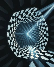 A stunning classic oil painting showcasing a volumetrically lit extreme close-up of a mesmerizing black and white geometric o