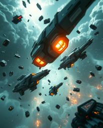 Experience a tight close-up view of a futuristic sci-fi storm, a surreal spectacle of flying objects and broken gravity, wher