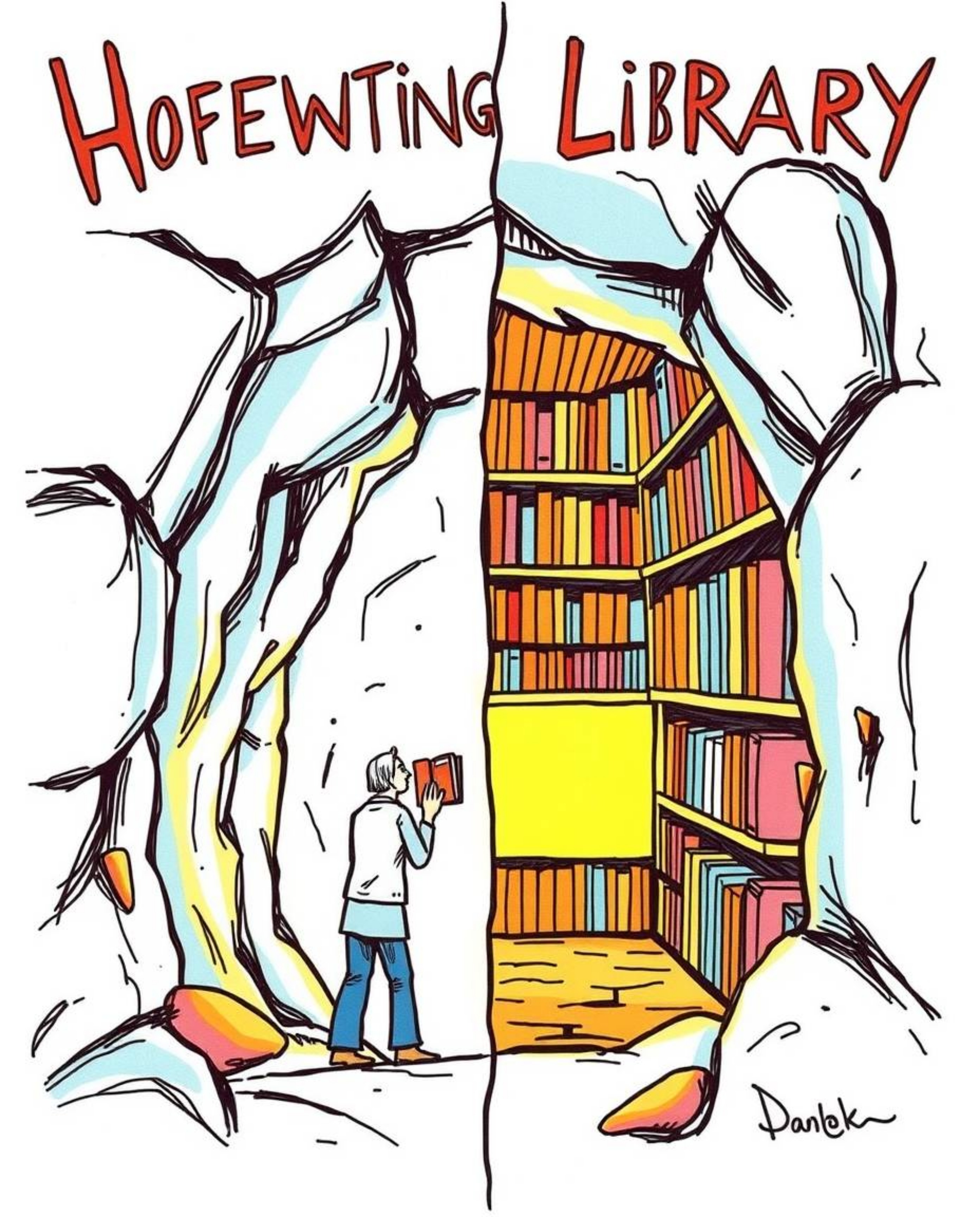 Explore the magic of a hidden underground library with this vibrant, hand-drawn color sketchnote illustration. Bold lines emp