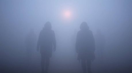A team of misfit heroes navigates a mystical landscape shrouded in thick fog.  Their ethereal spiritual vibes contrast with t