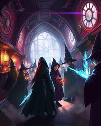 Discover a breathtaking digital painting of a futuristic magical school filled with young wizards.  This vibrant artwork, cre