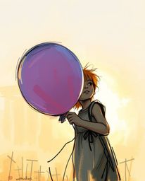 A captivating sketch depicting a child holding a balloon, bathed in the warm glow of golden hour light.  The artwork features