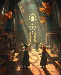 Discover a charming magical school brimming with young wizards, bathed in the warm glow of autumn.  The earthy and cozy atmos