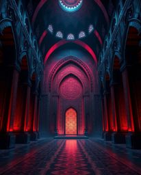 Experience a visually stunning blend of futuristic and historical elements in these scenes.  Featuring intricate Islamic geom