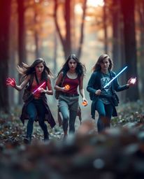 A captivating photograph captures a group of friends with extraordinary abilities embarking on an adventure through a mystica