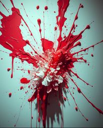 Explore a surreal world with this high-detail abstract art piece. Featuring a vibrant paint explosion on a white canvas, rend