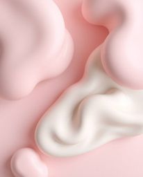Experience a captivating bird's-eye view of 3D abstract liquid forms rendered in soothing pastel colors.  The soft lighting a
